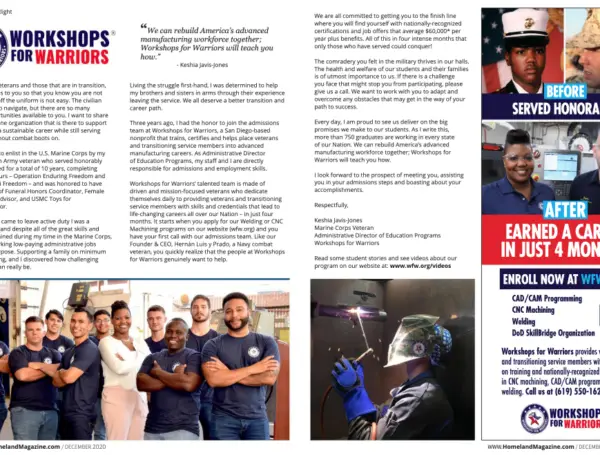 Homeland Magazine: Spotlight on Workshops for Warriors