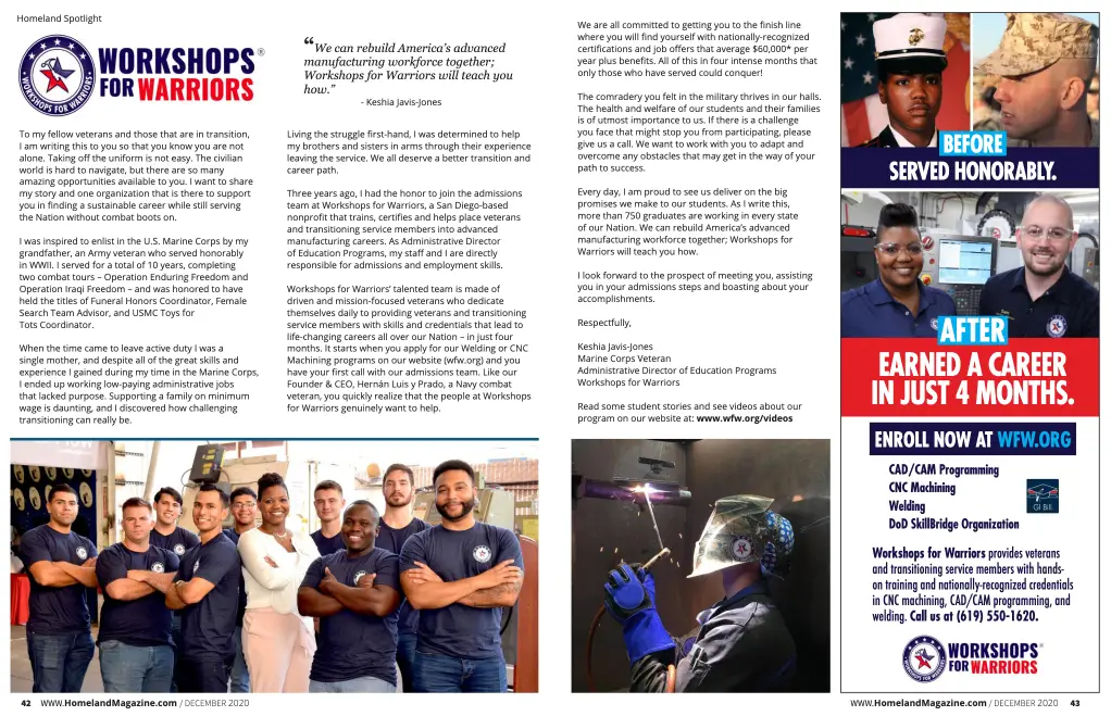 Homeland Magazine: Spotlight on Workshops for Warriors